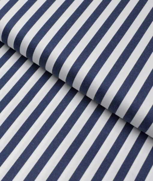 Luthai  Supima Cotton Striped Shirting Fabric (White & Dark Royal Blue)