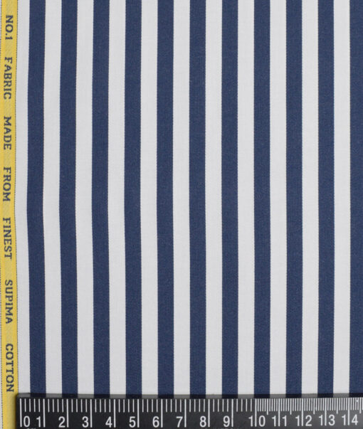 Luthai  Supima Cotton Striped Shirting Fabric (White & Dark Royal Blue)