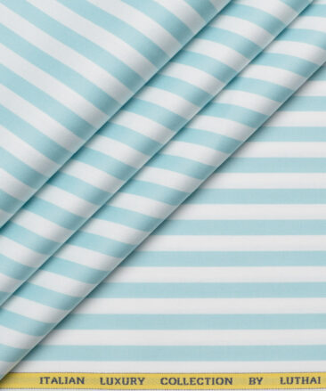 Luthai  Supima Cotton Striped Shirting Fabric (White & Mint Green)
