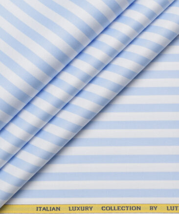 Luthai  Supima Cotton Striped Shirting Fabric (White & Sky Blue)
