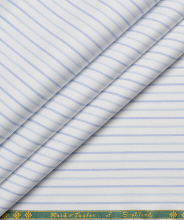 Reid & Taylor  Giza Cotton Striped Shirting Fabric (White & Blue)