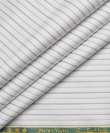 Reid & Taylor  Giza Cotton Striped Shirting Fabric (White & Grey)