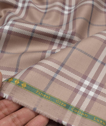 Reid & Taylor  Giza Cotton Checks Shirting Fabric (Light Brown)