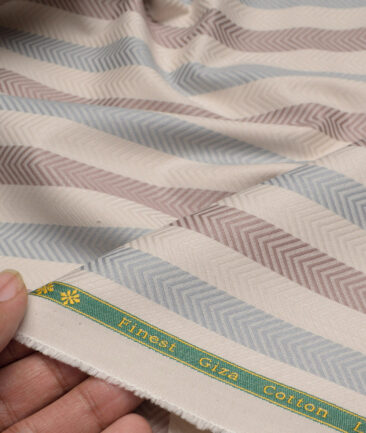 Reid & Taylor  Giza Cotton Striped Shirting Fabric (Beige & Grey)