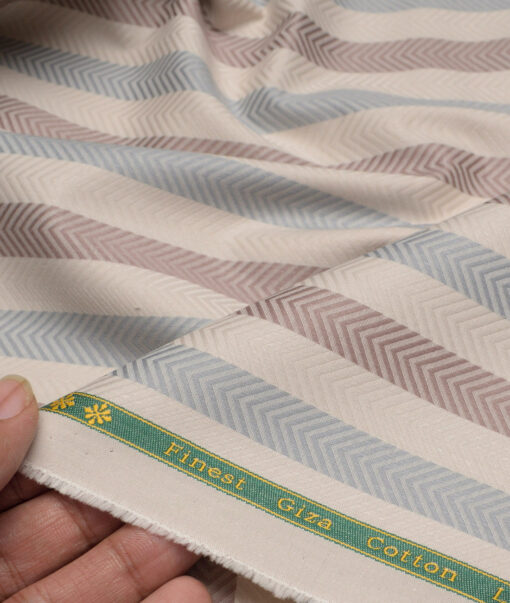 Reid & Taylor  Giza Cotton Striped Shirting Fabric (Beige & Grey)