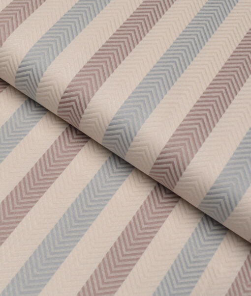 Reid & Taylor  Giza Cotton Striped Shirting Fabric (Beige & Grey)