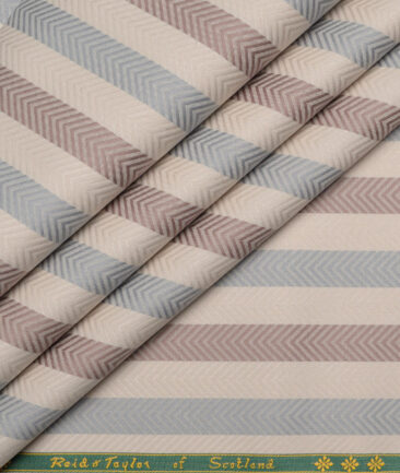 Reid & Taylor  Giza Cotton Striped Shirting Fabric (Beige & Grey)