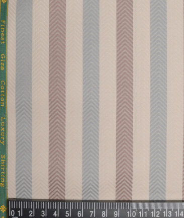 Reid & Taylor  Giza Cotton Striped Shirting Fabric (Beige & Grey)