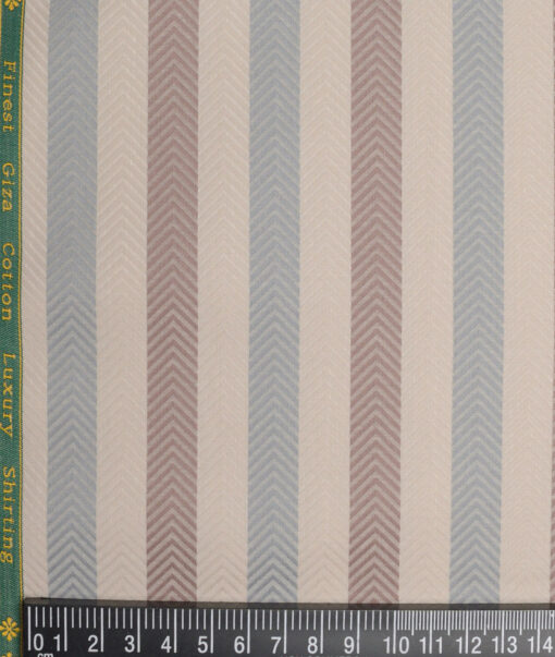 Reid & Taylor  Giza Cotton Striped Shirting Fabric (Beige & Grey)