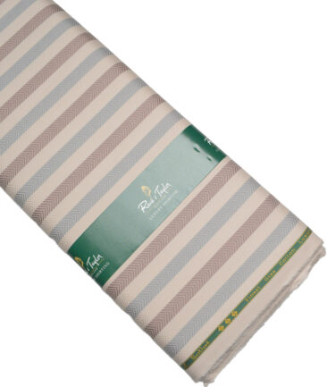 Reid & Taylor  Giza Cotton Striped Shirting Fabric (Beige & Grey)