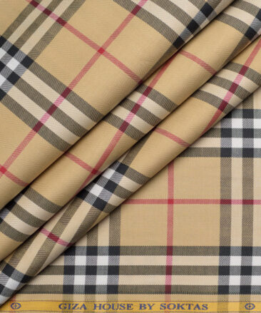 Soktas  Giza Cotton Checks Shirting Fabric (Sunset Beige)