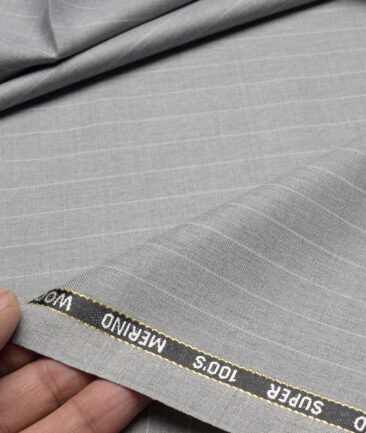Canetti Italy Super 100's Striped 20% Merino Wool Suiting Fabric (Light Grey)
