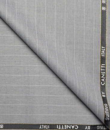 Canetti Italy Super 100's Striped 20% Merino Wool Suiting Fabric (Light Grey)