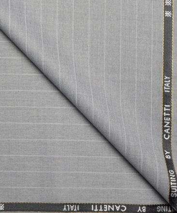 Canetti Italy Super 100's Striped 20% Merino Wool Suiting Fabric (Light Grey)