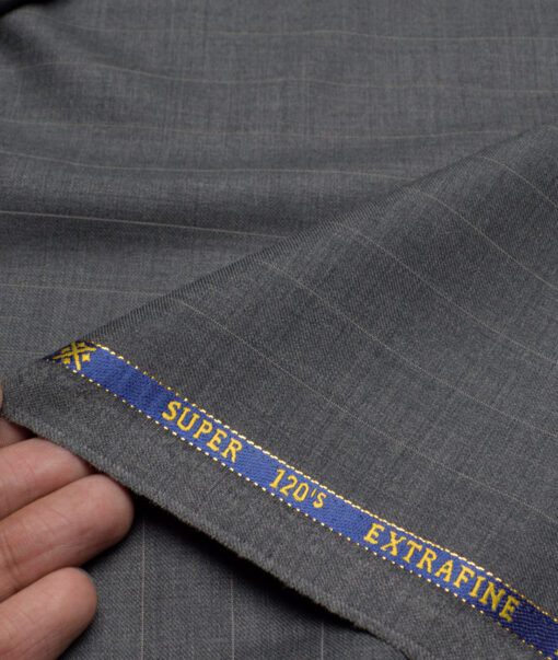 Cavalero Italy Super 120's Striped 60% Wool Suiting Fabric (Grey)