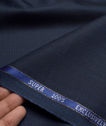 J.Hampstead Super 100's Checks 20% Wool Suiting Fabric (Dark Blue )