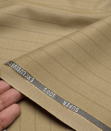 J.Hampstead Super 100's Striped 20% Wool Suiting Fabric (Khakhi Brown)