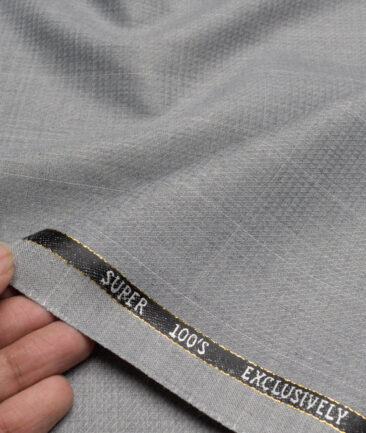 J.Hampstead Super 100's Checks 20% Wool Suiting Fabric (Light Grey)