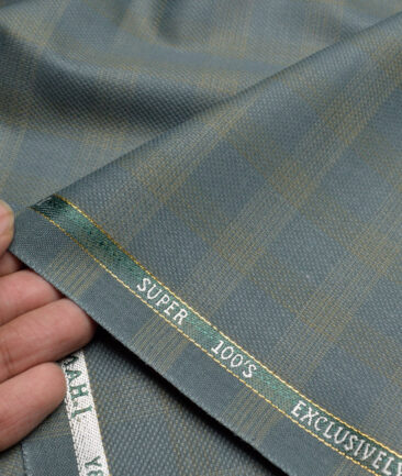 J.Hampstead Super 100's Checks 20% Wool Suiting Fabric (Teal Green)