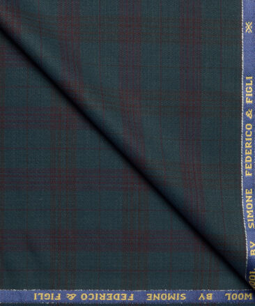 Simone Federico & Figli Italy Super 110's Checks 20% Wool Suiting Fabric (Dark Sea Green)