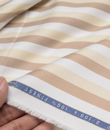 Vercelli Italy 2 Ply 100's Supima Cotton Striped Shirting Fabric (White & Brown)