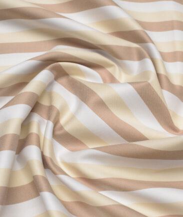 Vercelli Italy 2 Ply 100's Supima Cotton Striped Shirting Fabric (White & Brown)