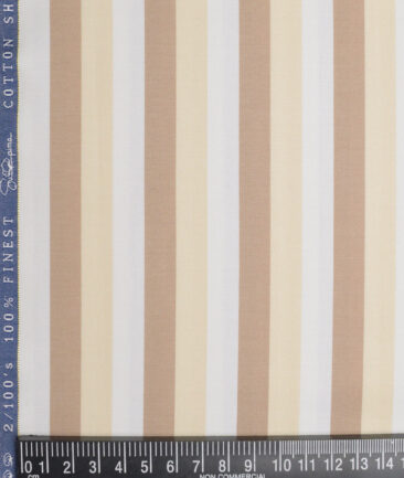 Vercelli Italy 2 Ply 100's Supima Cotton Striped Shirting Fabric (White & Brown)