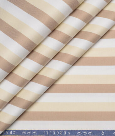 Vercelli Italy 2 Ply 100's Supima Cotton Striped Shirting Fabric (White & Brown)