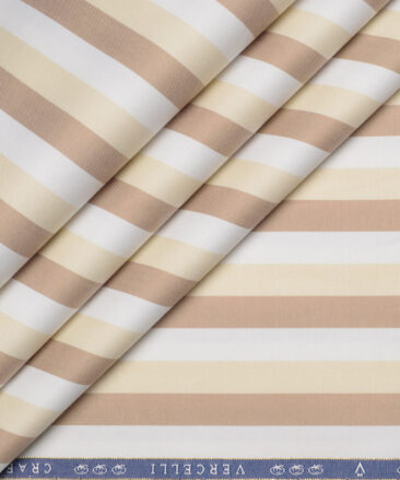 Vercelli Italy 2 Ply 100's Supima Cotton Striped Shirting Fabric (White & Brown)