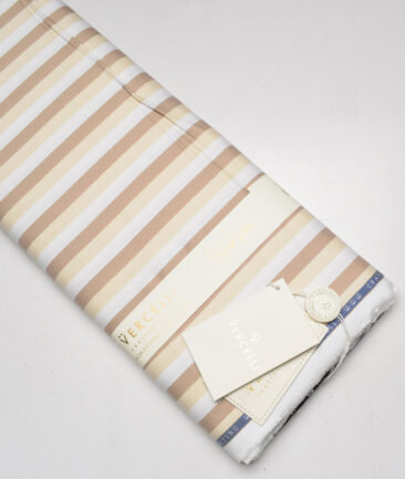 Vercelli Italy 2 Ply 100's Supima Cotton Striped Shirting Fabric (White & Brown)