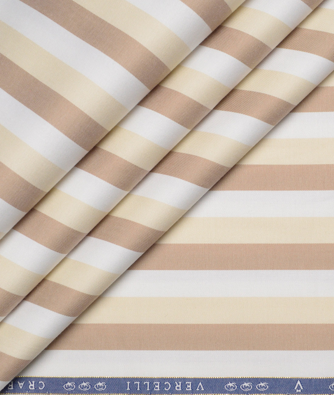Vercelli Italy 2 Ply 100's Supima Cotton Striped Shirting Fabric (White & Brown) Vercelli Italy 2 Ply 100's Supima Cotton Striped Shirting Fabric (White & Brown)