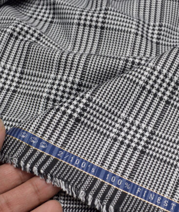 Vercelli Italy 2 Ply 100's Supima Cotton Checks Shirting Fabric (White & Black)