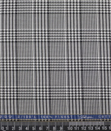 Vercelli Italy 2 Ply 100's Supima Cotton Checks Shirting Fabric (White & Black)