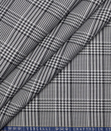 Vercelli Italy 2 Ply 100's Supima Cotton Checks Shirting Fabric (White & Black)