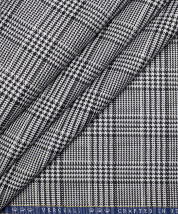 Vercelli Italy 2 Ply 100's Supima Cotton Checks Shirting Fabric (White & Black)