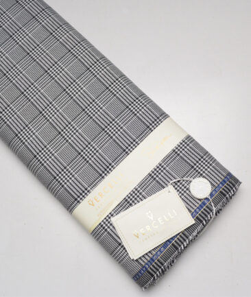 Vercelli Italy 2 Ply 100's Supima Cotton Checks Shirting Fabric (White & Black)