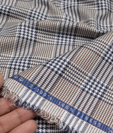 Vercelli Italy 2 Ply 100's Supima Cotton Checks Shirting Fabric (White & Brown)