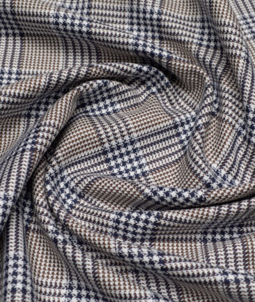 Vercelli Italy 2 Ply 100's Supima Cotton Checks Shirting Fabric (White & Brown)