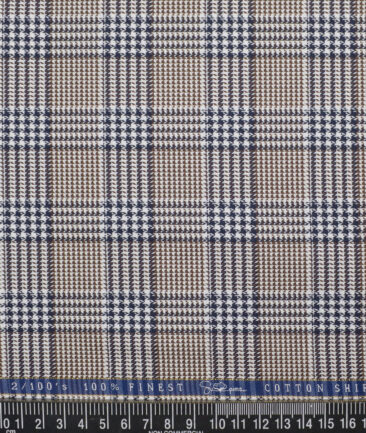 Vercelli Italy 2 Ply 100's Supima Cotton Checks Shirting Fabric (White & Brown)