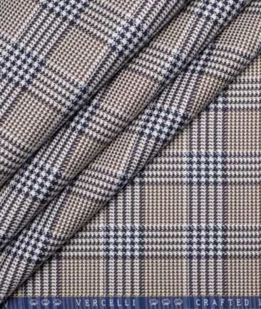 Vercelli Italy 2 Ply 100's Supima Cotton Checks Shirting Fabric (White & Brown)