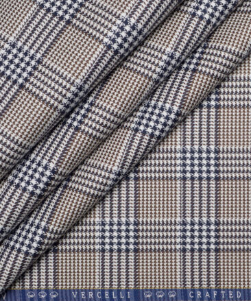 Vercelli Italy 2 Ply 100's Supima Cotton Checks Shirting Fabric (White & Brown)