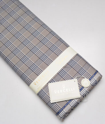 Vercelli Italy 2 Ply 100's Supima Cotton Checks Shirting Fabric (White & Brown)