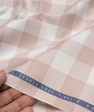 Vercelli Italy 2 Ply 100's Supima Cotton Checks Shirting Fabric (White and Mushroom Brown)