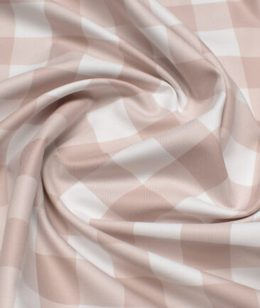 Vercelli Italy 2 Ply 100's Supima Cotton Checks Shirting Fabric (White and Mushroom Brown)