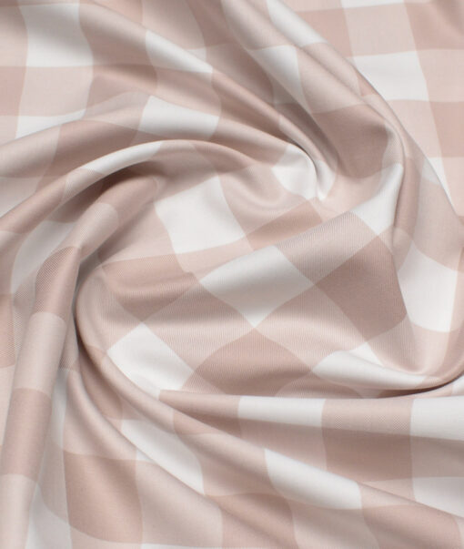 Vercelli Italy 2 Ply 100's Supima Cotton Checks Shirting Fabric (White and Mushroom Brown)