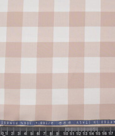 Vercelli Italy 2 Ply 100's Supima Cotton Checks Shirting Fabric (White and Mushroom Brown)
