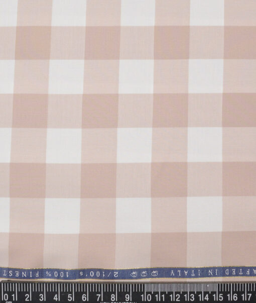 Vercelli Italy 2 Ply 100's Supima Cotton Checks Shirting Fabric (White and Mushroom Brown)