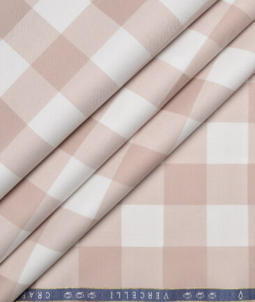 Vercelli Italy 2 Ply 100's Supima Cotton Checks Shirting Fabric (White and Mushroom Brown)
