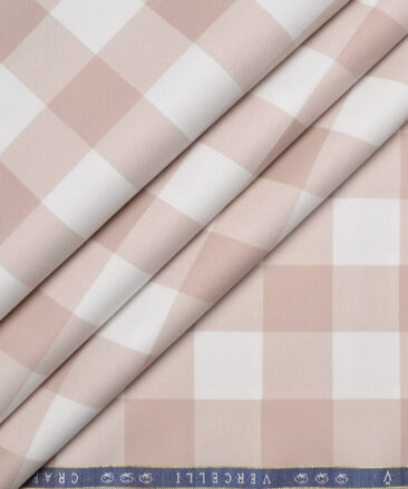 Vercelli Italy 2 Ply 100's Supima Cotton Checks Shirting Fabric (White and Mushroom Brown)