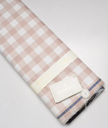 Vercelli Italy 2 Ply 100's Supima Cotton Checks Shirting Fabric (White and Mushroom Brown)